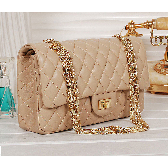 Chanel Classic 2.55 Series Bag Apricot Sheepskin Leather 1112 Gold