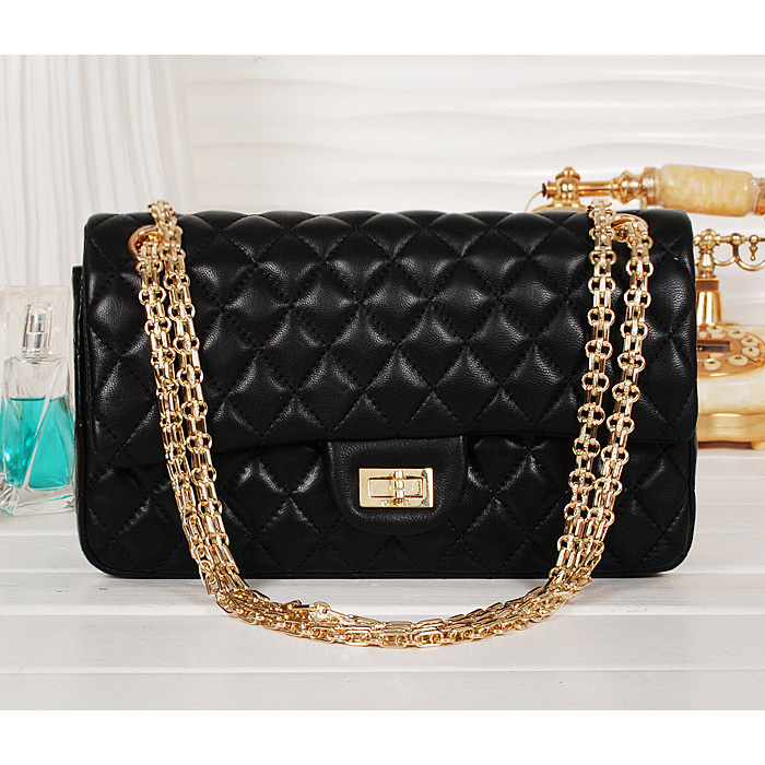 Chanel Classic 2.55 Series Bag Black Sheepskin Leather 1112 Gold