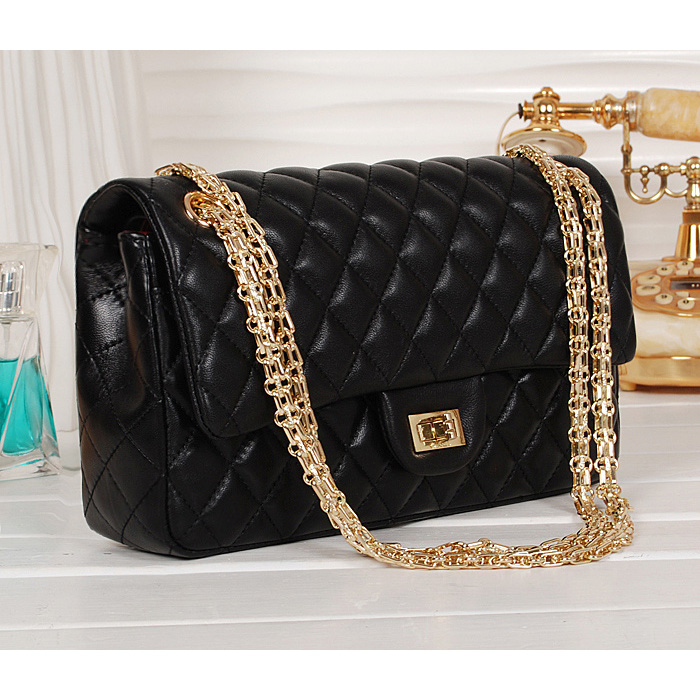 Chanel Classic 2.55 Series Bag Black Sheepskin Leather 1112 Gold