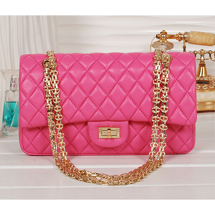 Chanel Classic 2.55 Series Bag Rose Sheepskin Leather 1112 Gold