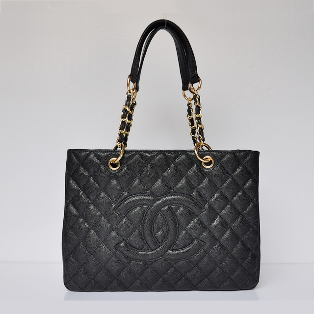 Chanel Classic Bag Shopper Tote Handbags Caviar leather 20995 Black Gold