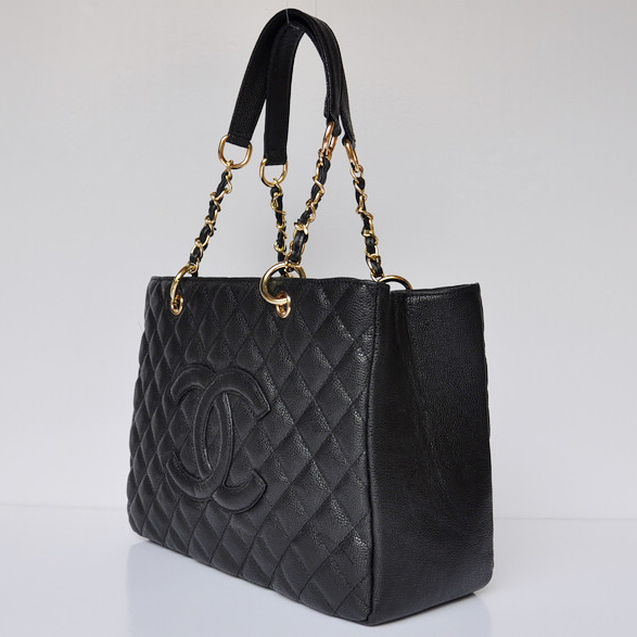 Chanel Classic Bag Shopper Tote Handbags Caviar leather 20995 Black Gold