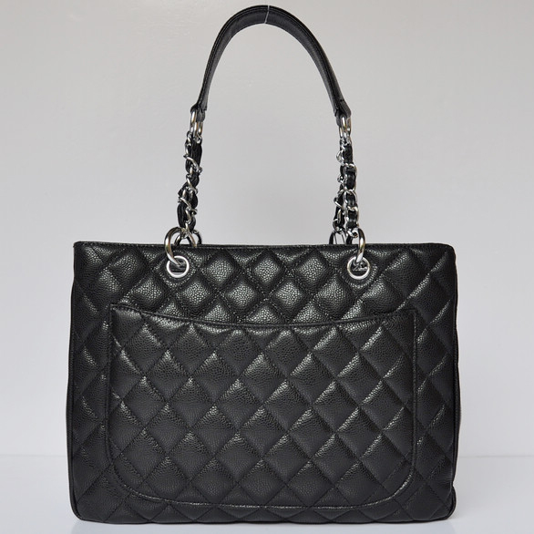 Chanel Classic Bag Shopper Tote Handbags Caviar leather 20995 Black Silver