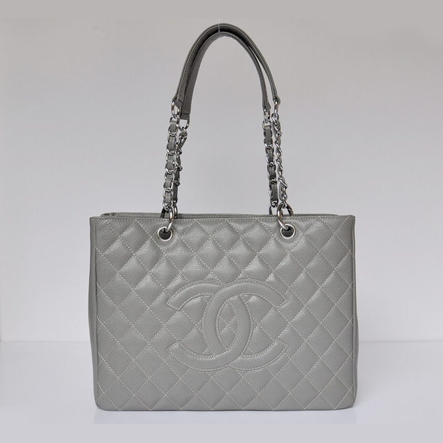 Chanel Classic Bag Shopper Tote Handbags Caviar leather 20995 Gray Silver