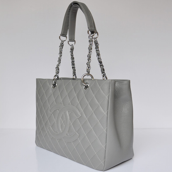 Chanel Classic Bag Shopper Tote Handbags Caviar leather 20995 Gray Silver