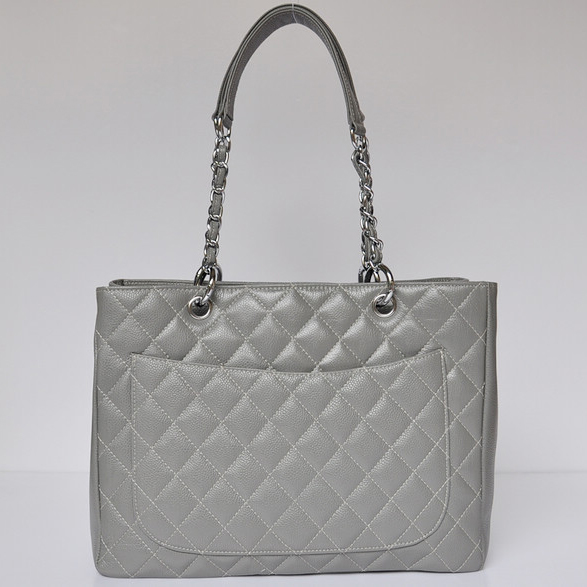 Chanel Classic Bag Shopper Tote Handbags Caviar leather 20995 Gray Silver