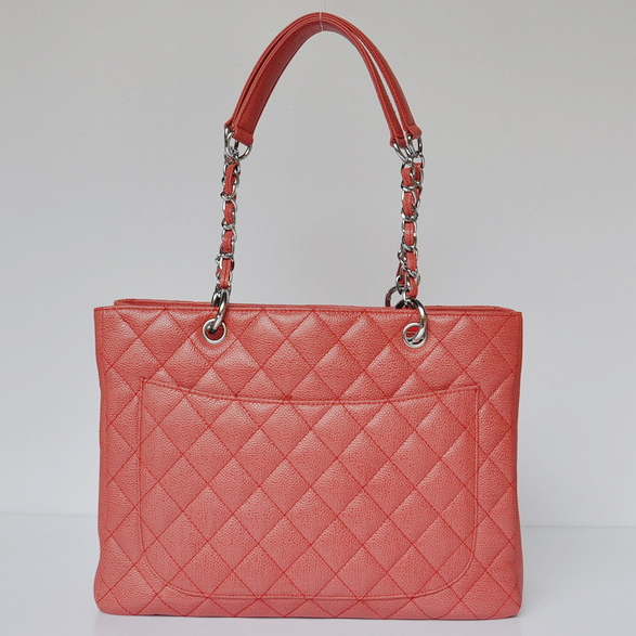 Chanel Classic Bag Shopper Tote Handbags Caviar leather 20995 Red Silver