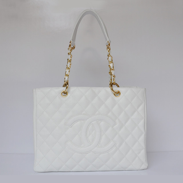 Chanel Classic Bag Shopper Tote Handbags Caviar leather 20995 white Gold