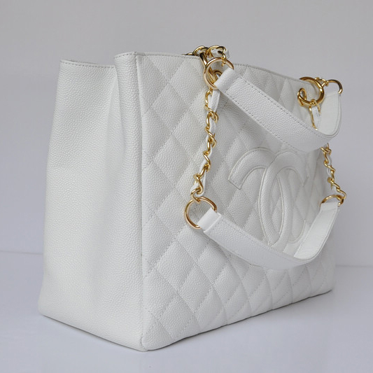 Chanel Classic Bag Shopper Tote Handbags Caviar leather 20995 white Gold