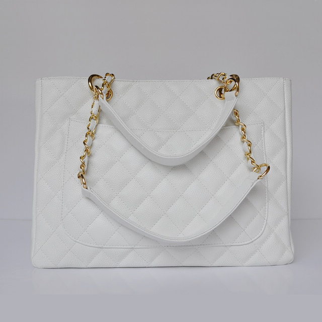 Chanel Classic Bag Shopper Tote Handbags Caviar leather 20995 white Gold