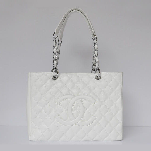 Chanel Classic Bag Shopper Tote Handbags Caviar leather 20995 white Silver