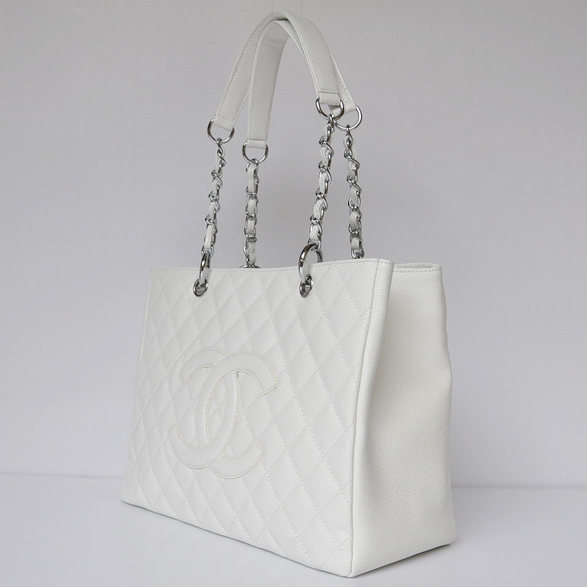 Chanel Classic Bag Shopper Tote Handbags Caviar leather 20995 white Silver