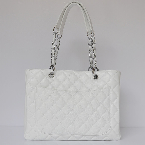 Chanel Classic Bag Shopper Tote Handbags Caviar leather 20995 white Silver