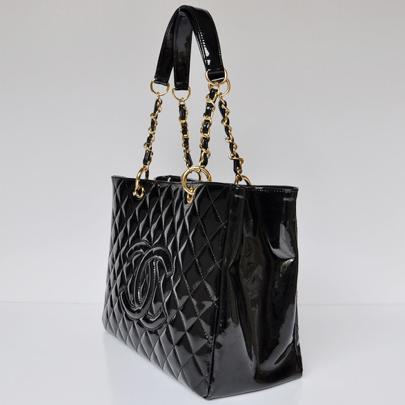 Chanel Classic CC Shopping Bag 20995 Patent leather Black Gold