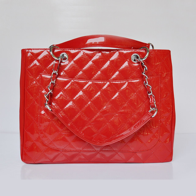 Chanel Classic CC Shopping Bag 20995 Patent leather Red Silver