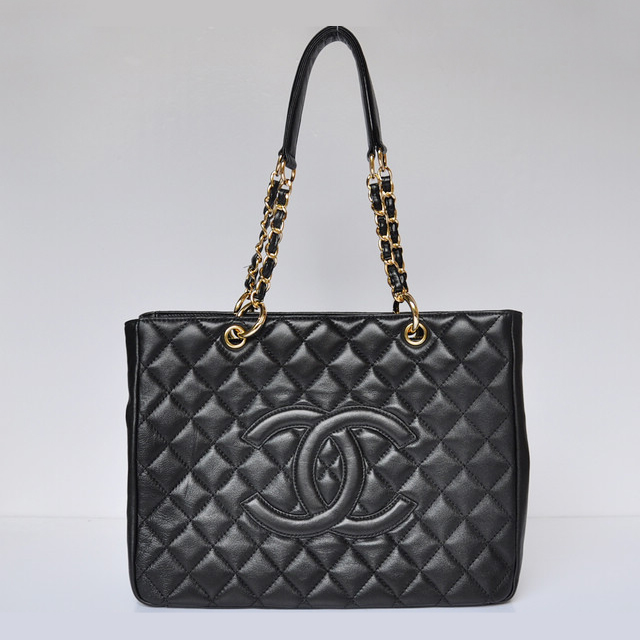 Chanel Classic CC Shopping Bag 20995 Sheepskin leather Black Gold