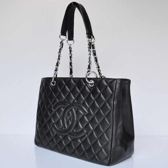 Chanel Classic CC Shopping Bag 20995 Sheepskin leather Black Silver