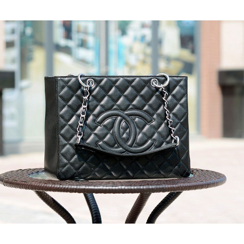 Chanel Classic CC Shopping Bag Black GST 20995 Caviar leather Silver