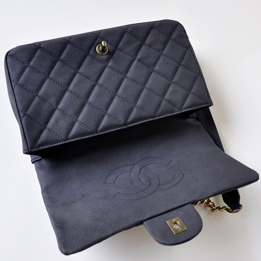 Chanel Classic Cannage Pattern Nubuck Leather Top Flap Bag A67622 Black