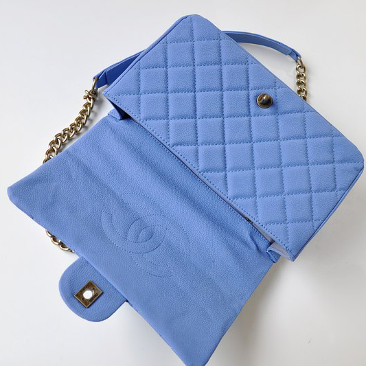 Chanel Classic Cannage Pattern Nubuck Leather Top Flap Bag A67622 skyblue