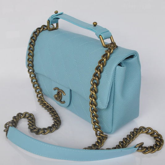 Chanel Classic Caviar leather Top Flap Bag A67622 light blue