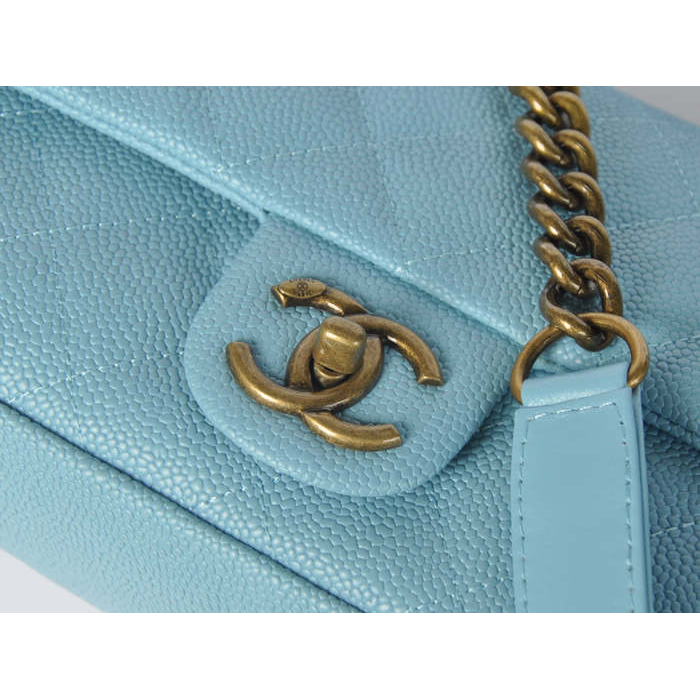 Chanel Classic Caviar leather Top Flap Bag A67622 light blue