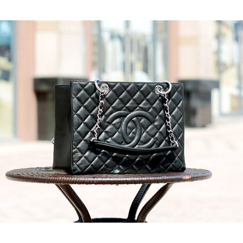 Chanel Classic Coco Bag Black GST Caviar Leather A50995 Silver