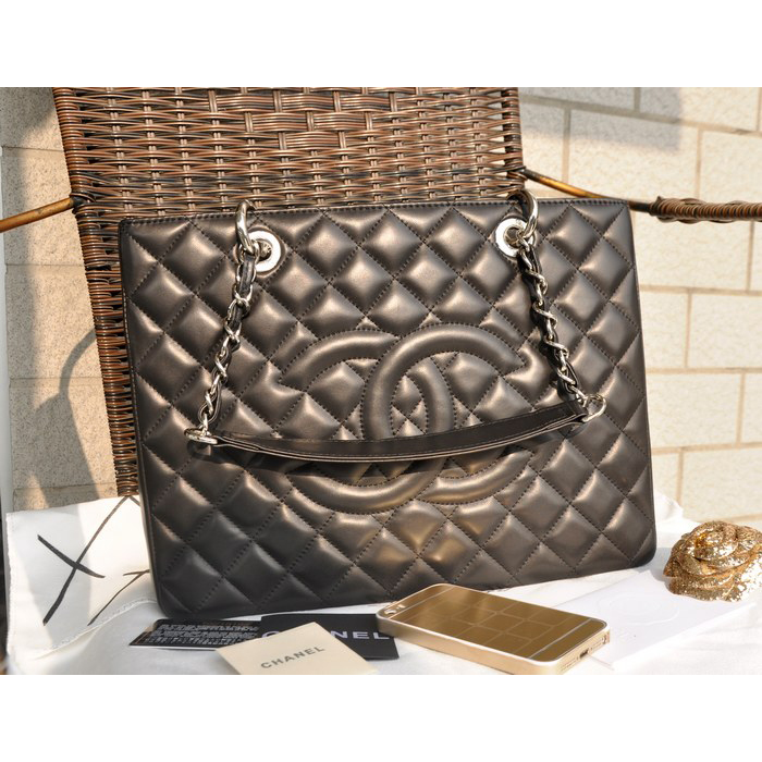 Chanel Classic Bag Black GST Original Sheepskin Leather A50995 Silver