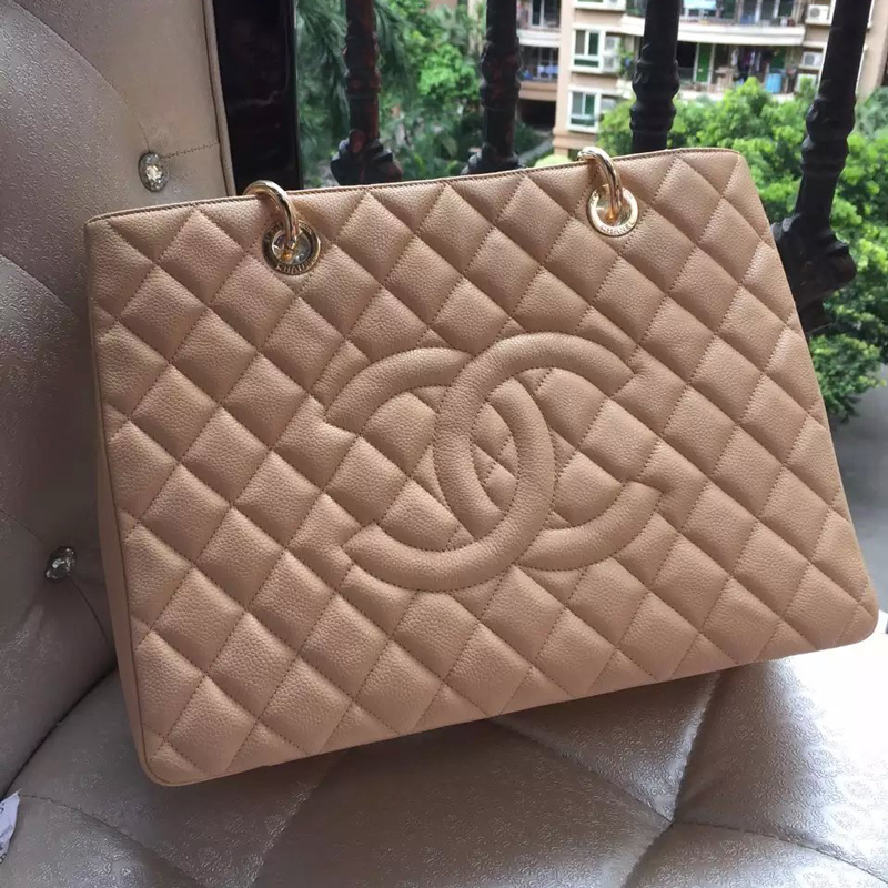 Chanel Classic Coco Bag Shoulder Apricot GST Caviar Leather A50995 Gold