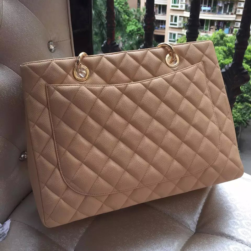 Chanel Classic Coco Bag Shoulder Apricot GST Caviar Leather A50995 Gold