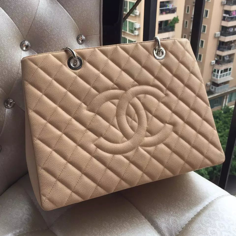 Chanel Classic Coco shoulder Bag Apricot GST Original Caviar Leather A50995 Silver