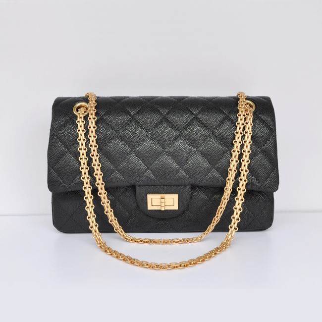 Chanel Classic Falp Bag Caviar Leather A28668 in Black with Gold Chain