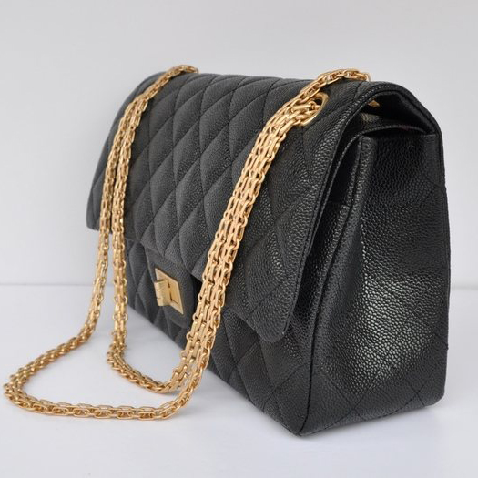 Chanel Classic Falp Bag Caviar Leather A28668 in Black with Gold Chain