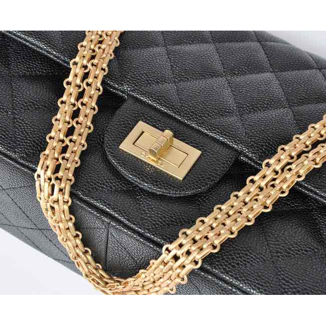 Chanel Classic Falp Bag Caviar Leather A28668 in Black with Gold Chain