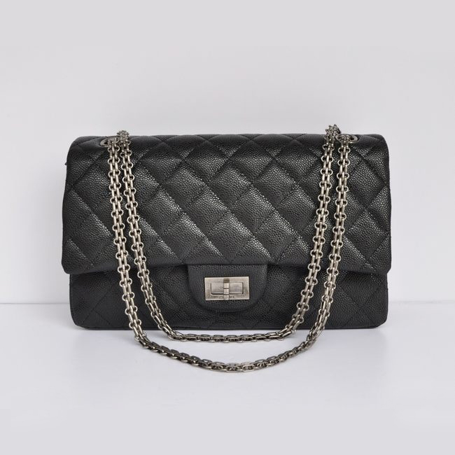 Chanel Classic Falp Bag Caviar Leather A28668 in Black with Silver Chain