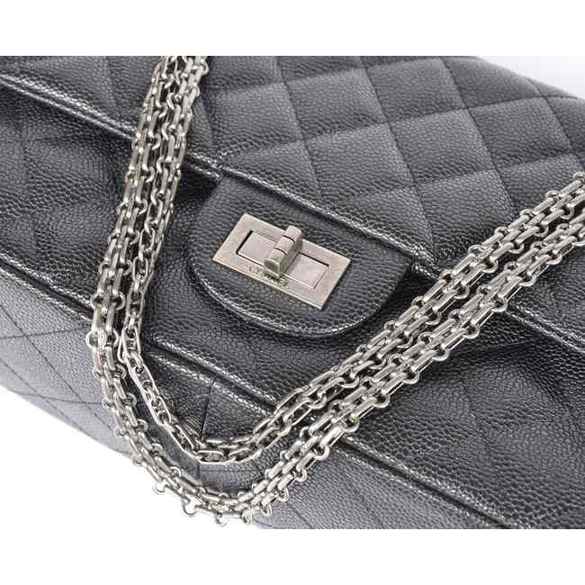 Chanel Classic Falp Bag Caviar Leather A28668 in Black with Silver Chain