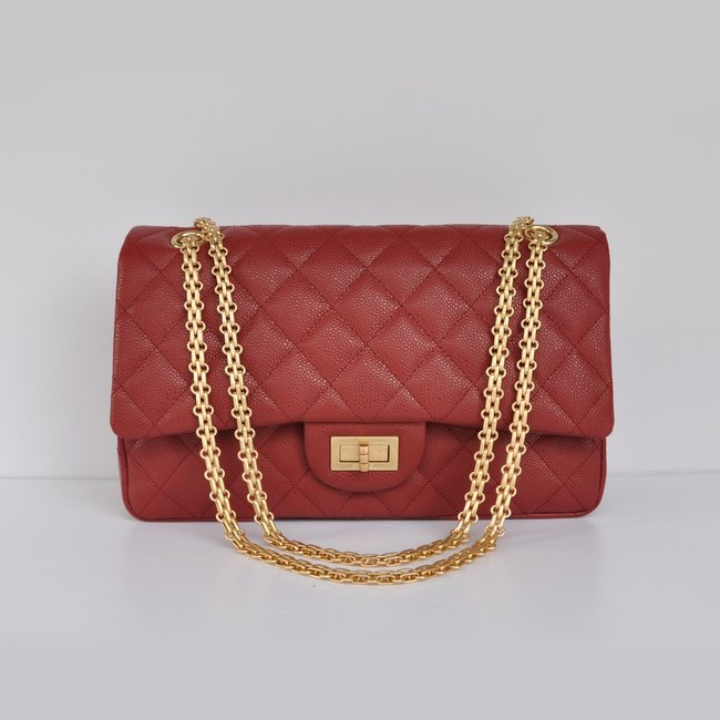 Chanel Classic Falp Bag Caviar Leather A28668 in Red with Gold Chain