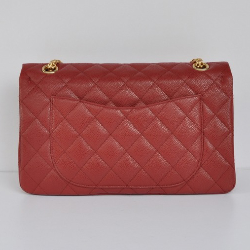 Chanel Classic Falp Bag Caviar Leather A28668 in Red with Gold Chain