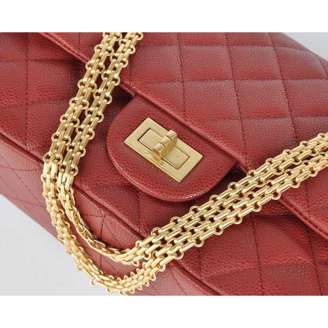 Chanel Classic Falp Bag Caviar Leather A28668 in Red with Gold Chain