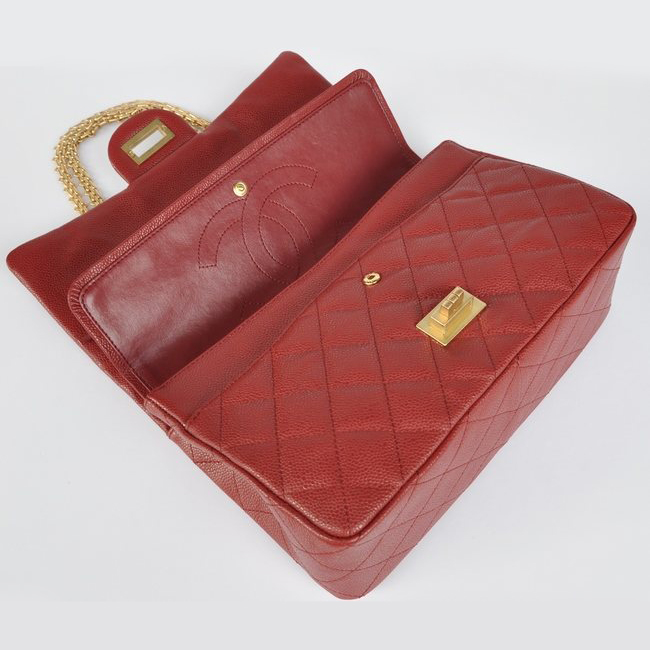 Chanel Classic Falp Bag Caviar Leather A28668 in Red with Gold Chain