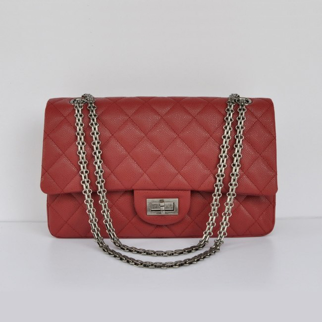 Chanel Classic Falp Bag Caviar Leather A28668 in Red with Silver Chain