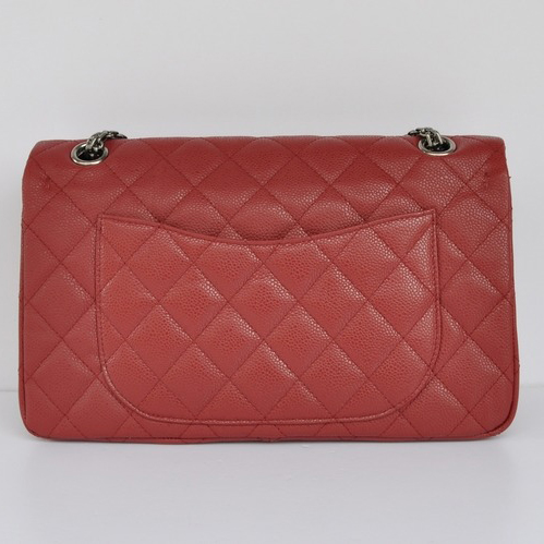 Chanel Classic Falp Bag Caviar Leather A28668 in Red with Silver Chain