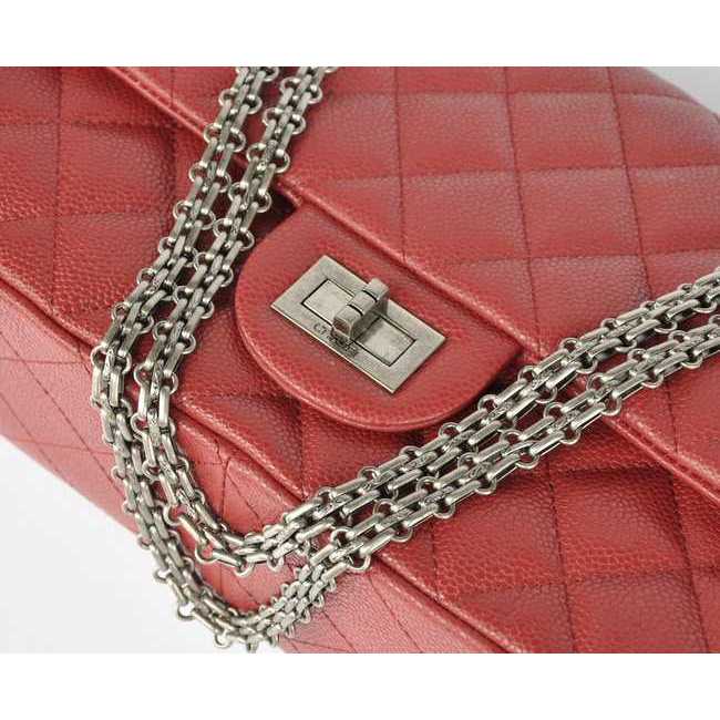 Chanel Classic Falp Bag Caviar Leather A28668 in Red with Silver Chain