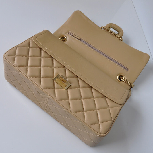 Chanel Classic Falp Bag Sheepskin Leather A28668 in Apricot with Gold Chain