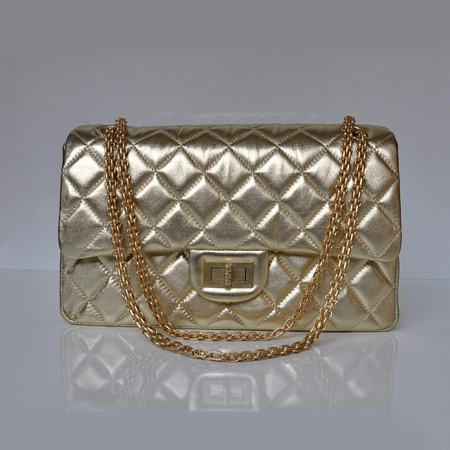 Chanel Classic Falp Bag Sheepskin Leather A28668 in Gold with Gold Chain