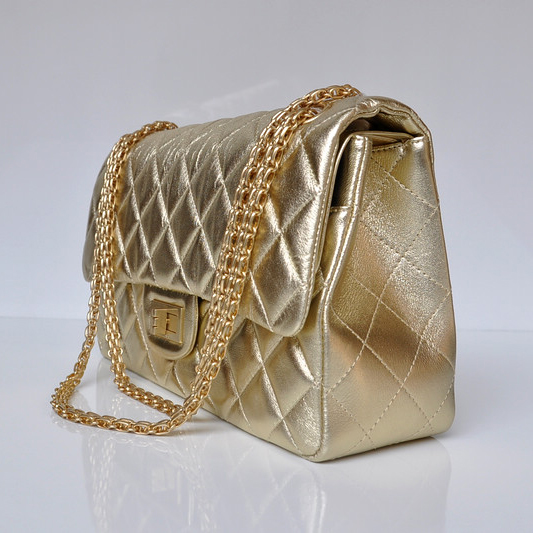 Chanel Classic Falp Bag Sheepskin Leather A28668 in Gold with Gold Chain