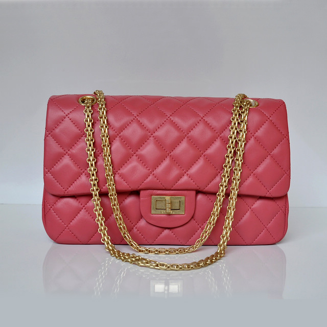 Chanel Classic Falp Bag Sheepskin Leather A28668 in Peach with Gold Chain