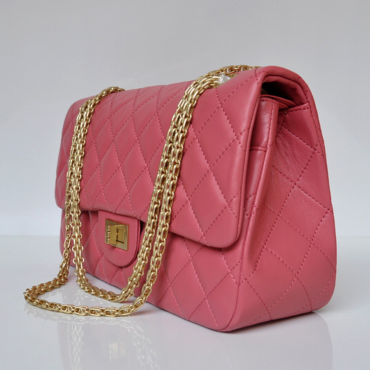 Chanel Classic Falp Bag Sheepskin Leather A28668 in Peach with Gold Chain