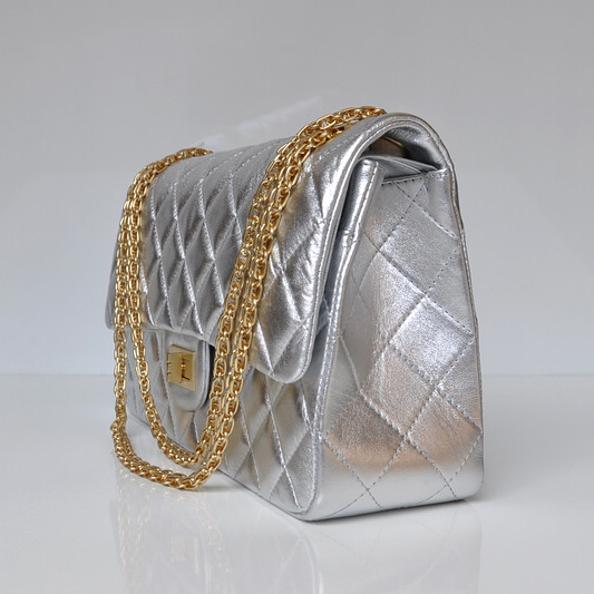 Chanel Classic Falp Bag Sheepskin Leather A28668 in Silver with Gold Chain