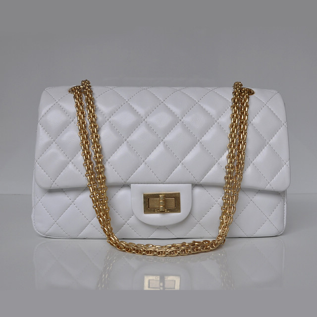 Chanel Classic Falp Bag Sheepskin Leather A28668 in White with Gold Chain